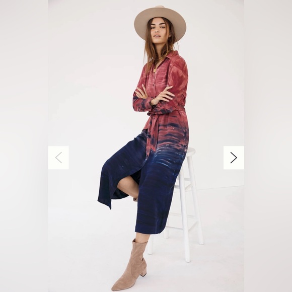 Maxi Shirtdress Tie dye button down V neck tie waist dress Anthropologie - Picture 2 of 16